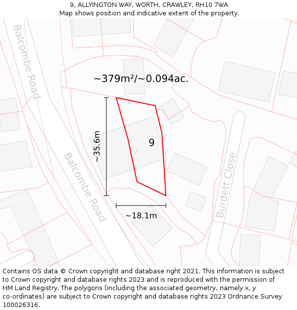 9, ALLYINGTON WAY, WORTH, CRAWLEY, RH10 7WA: Plot and title map