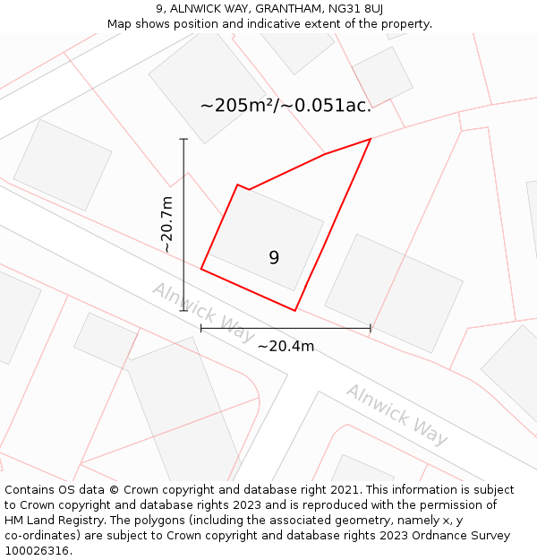 9, ALNWICK WAY, GRANTHAM, NG31 8UJ: Plot and title map