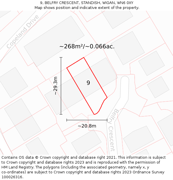 9, BELFRY CRESCENT, STANDISH, WIGAN, WN6 0XY: Plot and title map