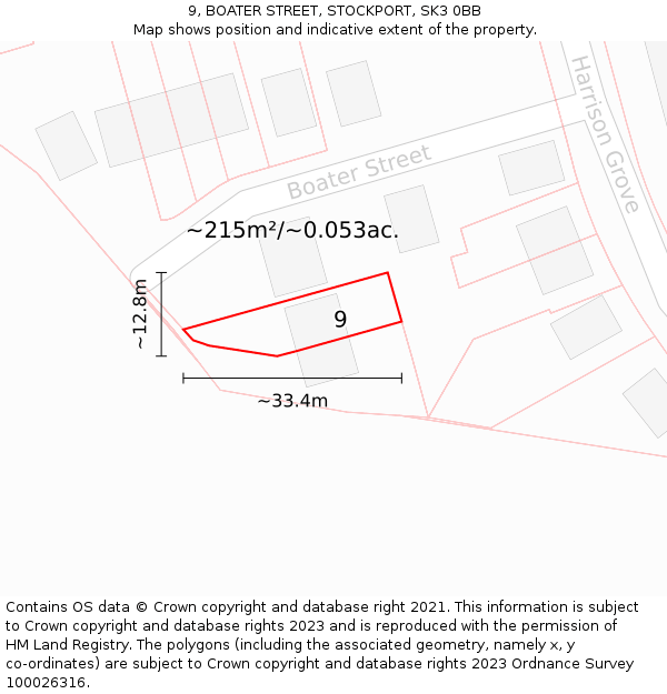 9, BOATER STREET, STOCKPORT, SK3 0BB: Plot and title map