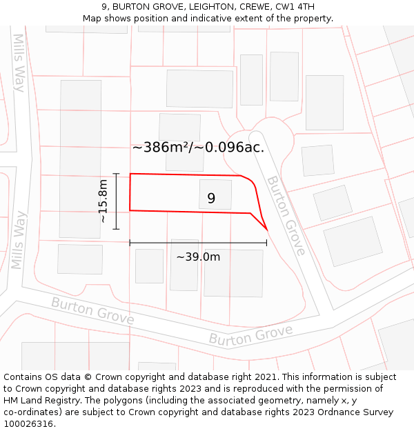 9, BURTON GROVE, LEIGHTON, CREWE, CW1 4TH: Plot and title map