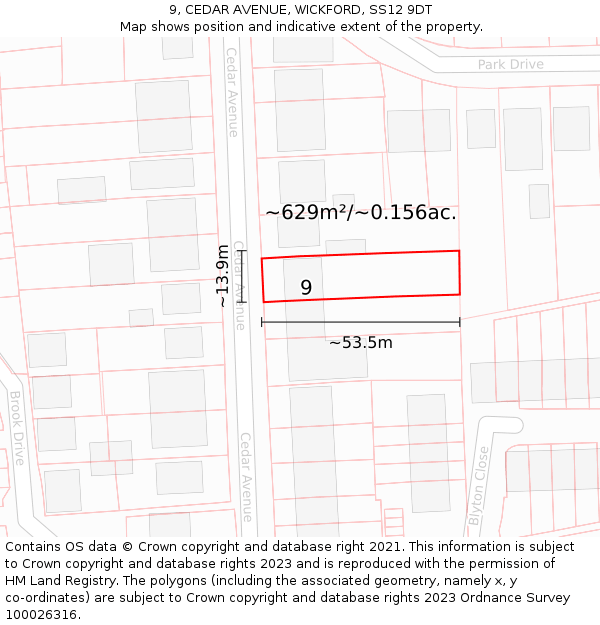 9, CEDAR AVENUE, WICKFORD, SS12 9DT: Plot and title map