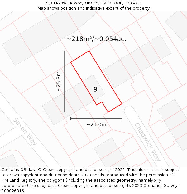 9, CHADWICK WAY, KIRKBY, LIVERPOOL, L33 4GB: Plot and title map