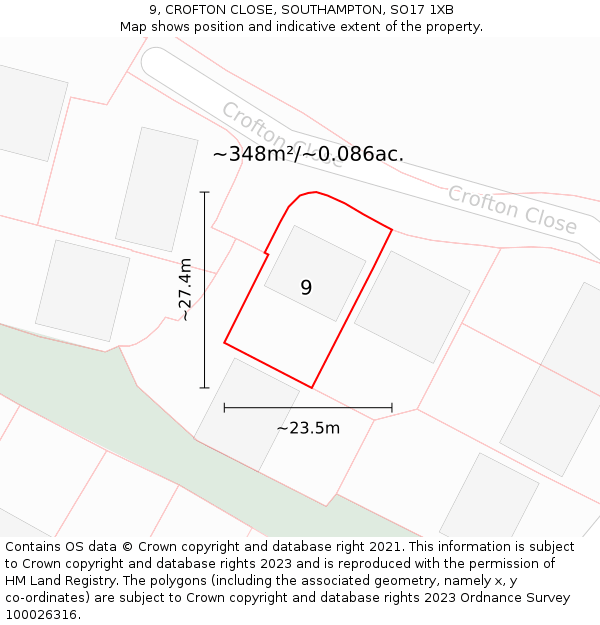 9, CROFTON CLOSE, SOUTHAMPTON, SO17 1XB: Plot and title map