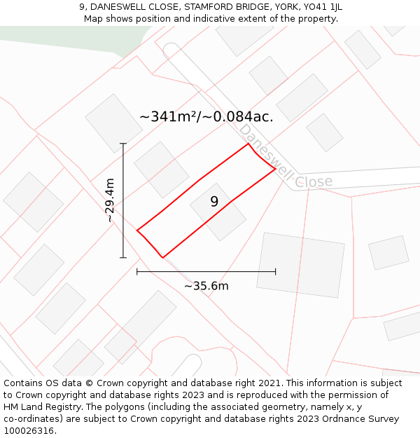 9, DANESWELL CLOSE, STAMFORD BRIDGE, YORK, YO41 1JL: Plot and title map