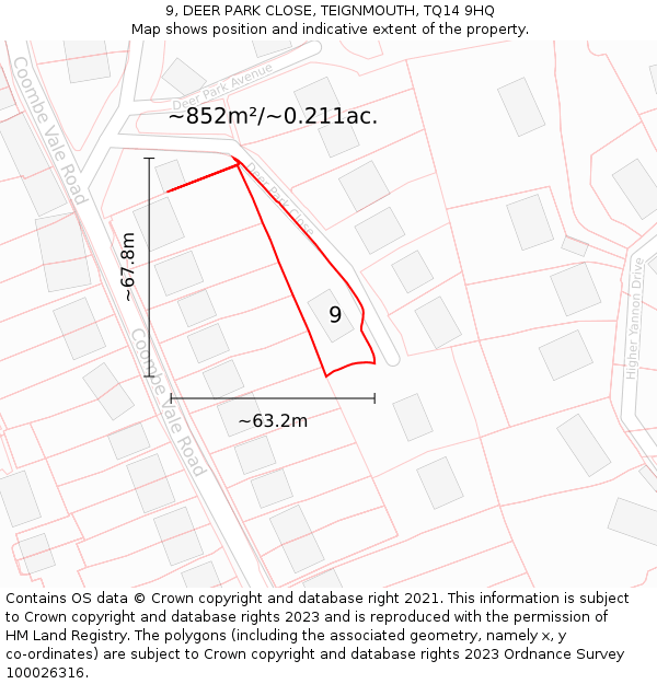 9, DEER PARK CLOSE, TEIGNMOUTH, TQ14 9HQ: Plot and title map