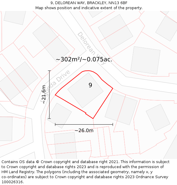 9, DELOREAN WAY, BRACKLEY, NN13 6BF: Plot and title map