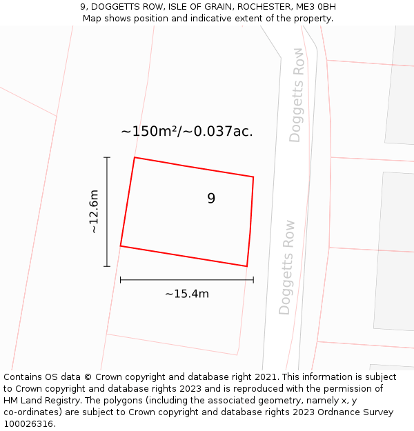 9, DOGGETTS ROW, ISLE OF GRAIN, ROCHESTER, ME3 0BH: Plot and title map