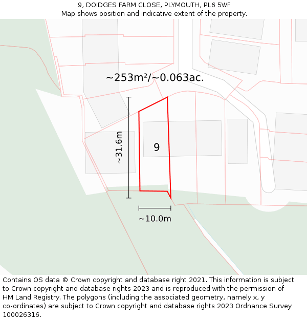 9, DOIDGES FARM CLOSE, PLYMOUTH, PL6 5WF: Plot and title map
