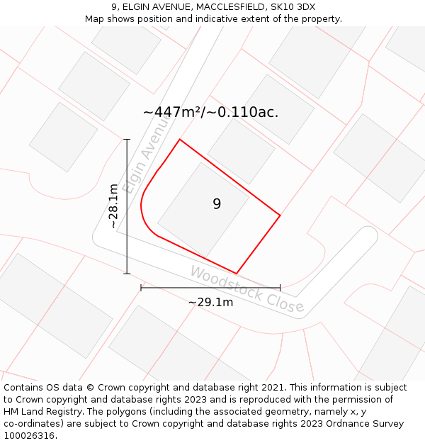 9, ELGIN AVENUE, MACCLESFIELD, SK10 3DX: Plot and title map