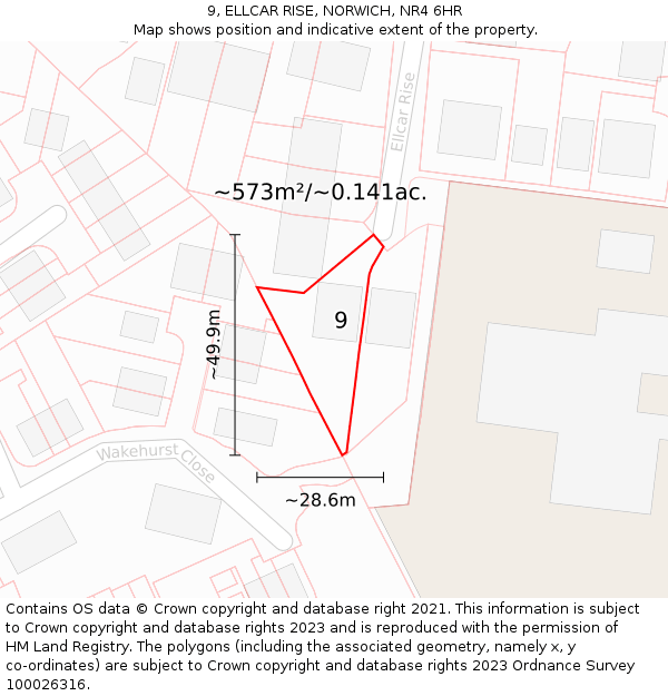 9, ELLCAR RISE, NORWICH, NR4 6HR: Plot and title map