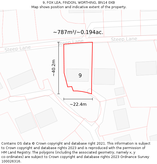 9, FOX LEA, FINDON, WORTHING, BN14 0XB: Plot and title map