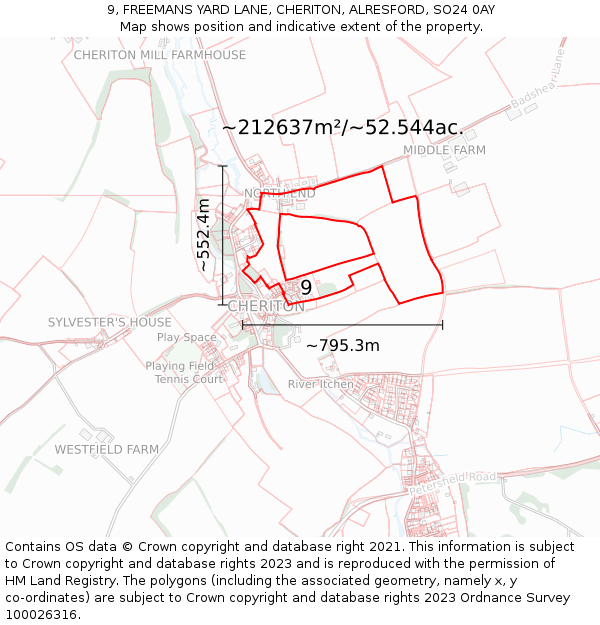 9, FREEMANS YARD LANE, CHERITON, ALRESFORD, SO24 0AY: Plot and title map