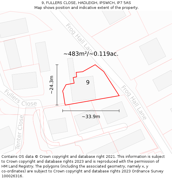 9, FULLERS CLOSE, HADLEIGH, IPSWICH, IP7 5AS: Plot and title map