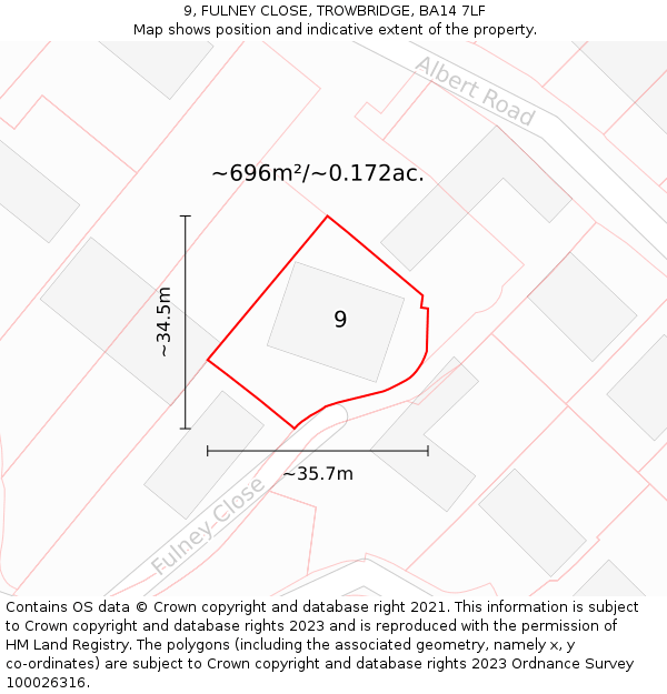 9, FULNEY CLOSE, TROWBRIDGE, BA14 7LF: Plot and title map