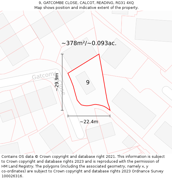 9, GATCOMBE CLOSE, CALCOT, READING, RG31 4XQ: Plot and title map