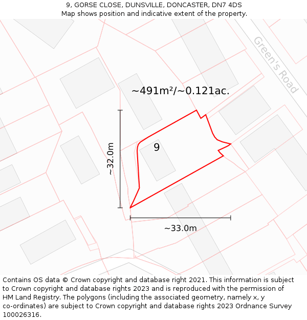 9, GORSE CLOSE, DUNSVILLE, DONCASTER, DN7 4DS: Plot and title map