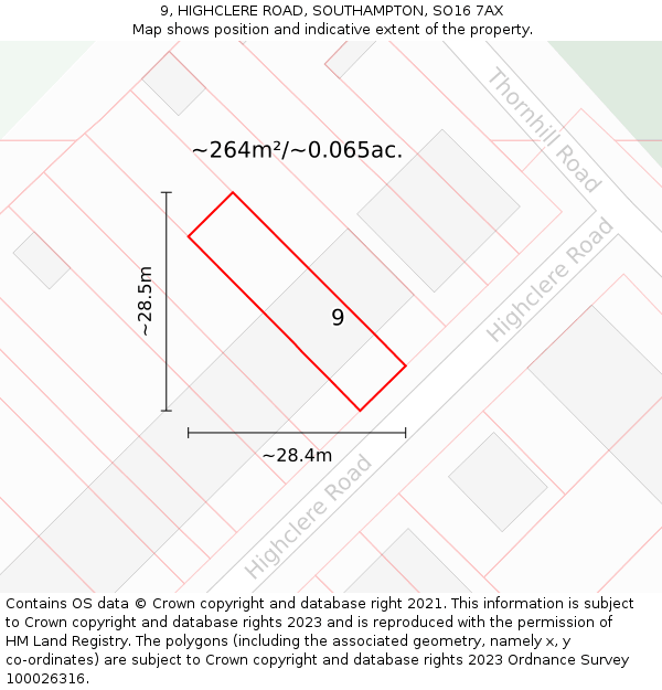 9, HIGHCLERE ROAD, SOUTHAMPTON, SO16 7AX: Plot and title map