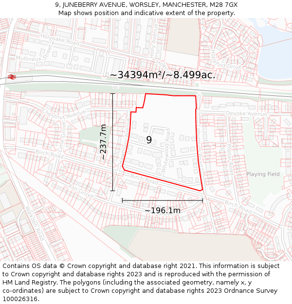 9, JUNEBERRY AVENUE, WORSLEY, MANCHESTER, M28 7GX: Plot and title map