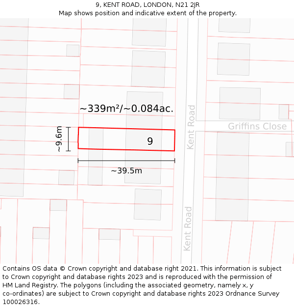 9, KENT ROAD, LONDON, N21 2JR: Plot and title map