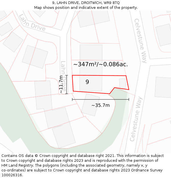 9, LAHN DRIVE, DROITWICH, WR9 8TQ: Plot and title map