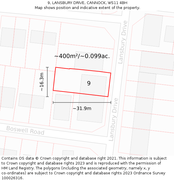 9, LANSBURY DRIVE, CANNOCK, WS11 4BH: Plot and title map