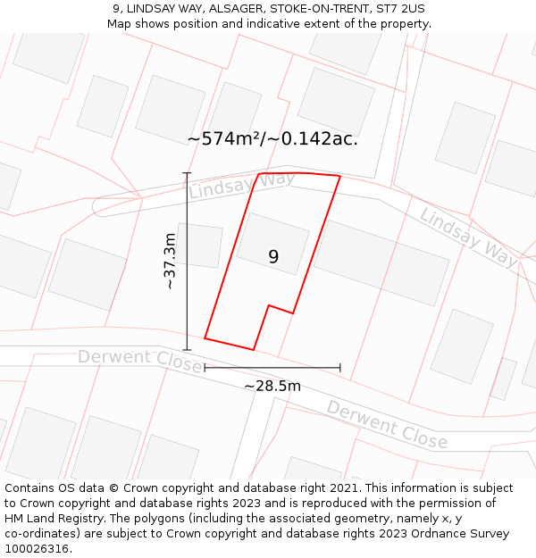 9, LINDSAY WAY, ALSAGER, STOKE-ON-TRENT, ST7 2US: Plot and title map