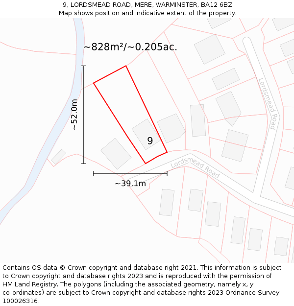 9, LORDSMEAD ROAD, MERE, WARMINSTER, BA12 6BZ: Plot and title map