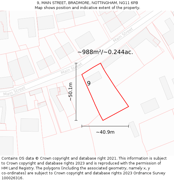 9, MAIN STREET, BRADMORE, NOTTINGHAM, NG11 6PB: Plot and title map