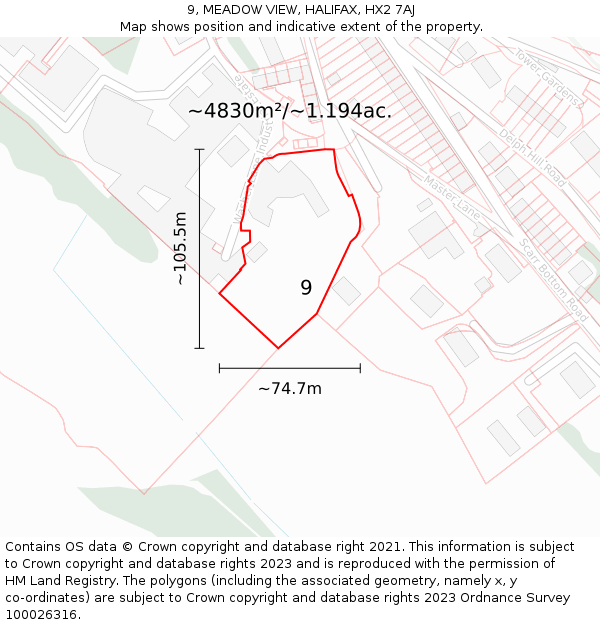 9, MEADOW VIEW, HALIFAX, HX2 7AJ: Plot and title map