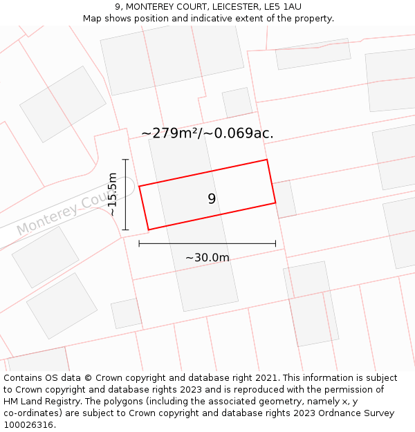 9, MONTEREY COURT, LEICESTER, LE5 1AU: Plot and title map