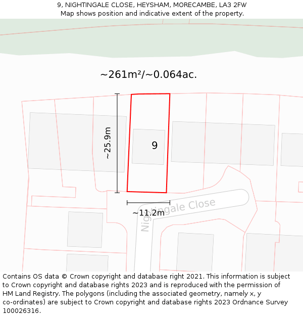 9, NIGHTINGALE CLOSE, HEYSHAM, MORECAMBE, LA3 2FW: Plot and title map