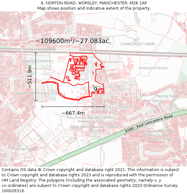 9, NORTON ROAD, WORSLEY, MANCHESTER, M28 1AP: Plot and title map