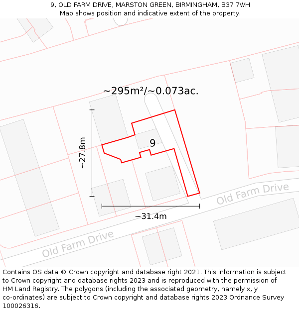 9, OLD FARM DRIVE, MARSTON GREEN, BIRMINGHAM, B37 7WH: Plot and title map