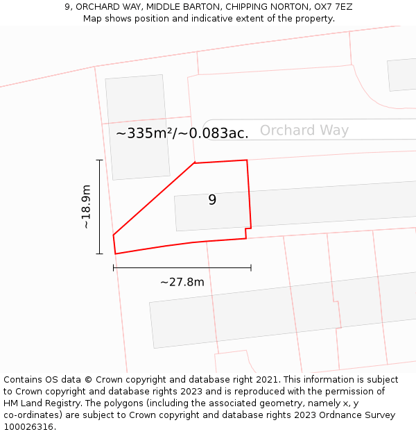 9, ORCHARD WAY, MIDDLE BARTON, CHIPPING NORTON, OX7 7EZ: Plot and title map