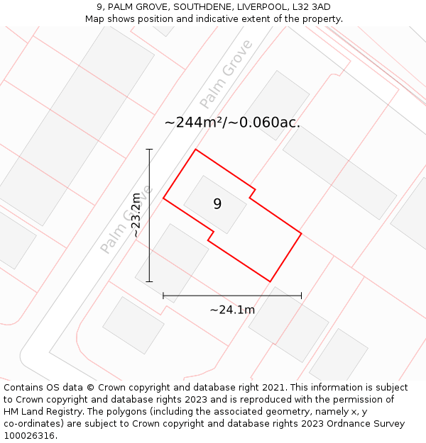 9, PALM GROVE, SOUTHDENE, LIVERPOOL, L32 3AD: Plot and title map