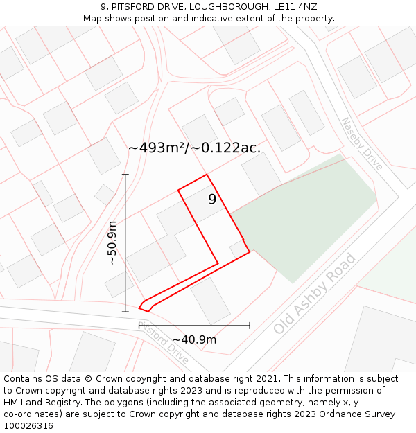 9, PITSFORD DRIVE, LOUGHBOROUGH, LE11 4NZ: Plot and title map