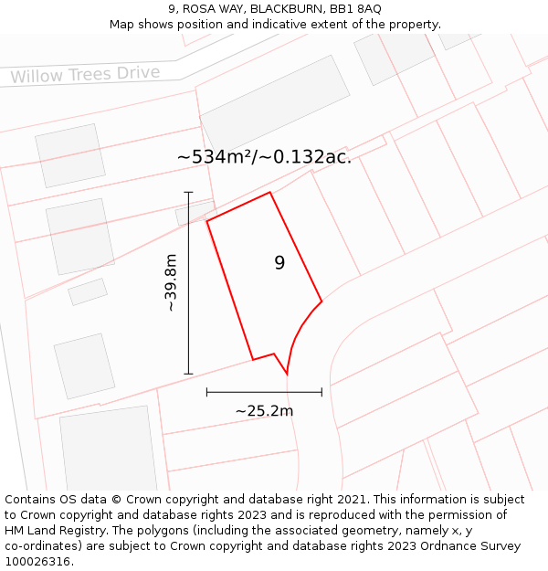 9, ROSA WAY, BLACKBURN, BB1 8AQ: Plot and title map