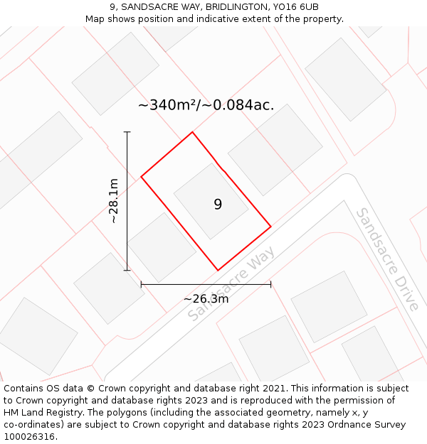 9, SANDSACRE WAY, BRIDLINGTON, YO16 6UB: Plot and title map