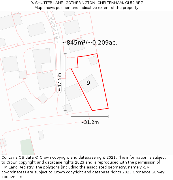 9, SHUTTER LANE, GOTHERINGTON, CHELTENHAM, GL52 9EZ: Plot and title map