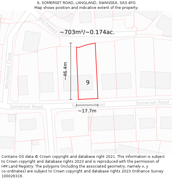 9, SOMERSET ROAD, LANGLAND, SWANSEA, SA3 4PG: Plot and title map