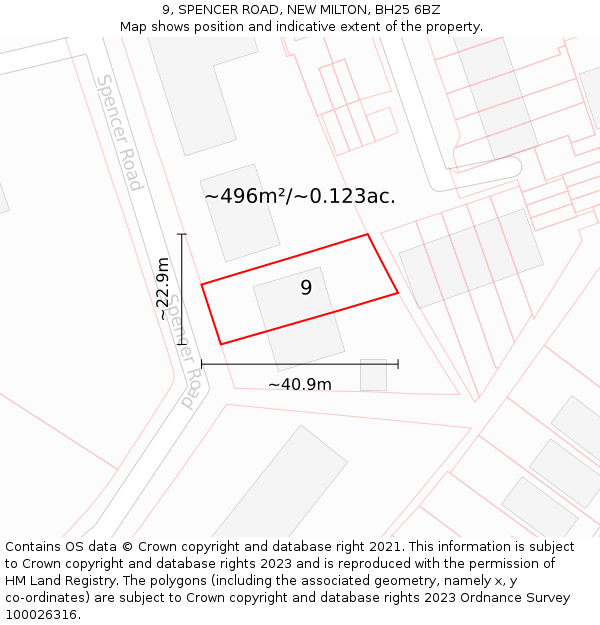 9, SPENCER ROAD, NEW MILTON, BH25 6BZ: Plot and title map