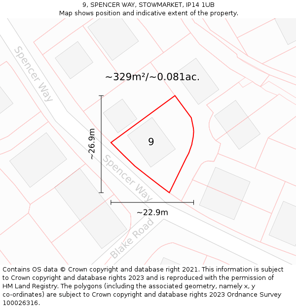 9, SPENCER WAY, STOWMARKET, IP14 1UB: Plot and title map