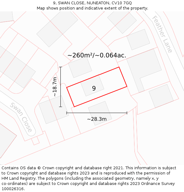 9, SWAN CLOSE, NUNEATON, CV10 7GQ: Plot and title map