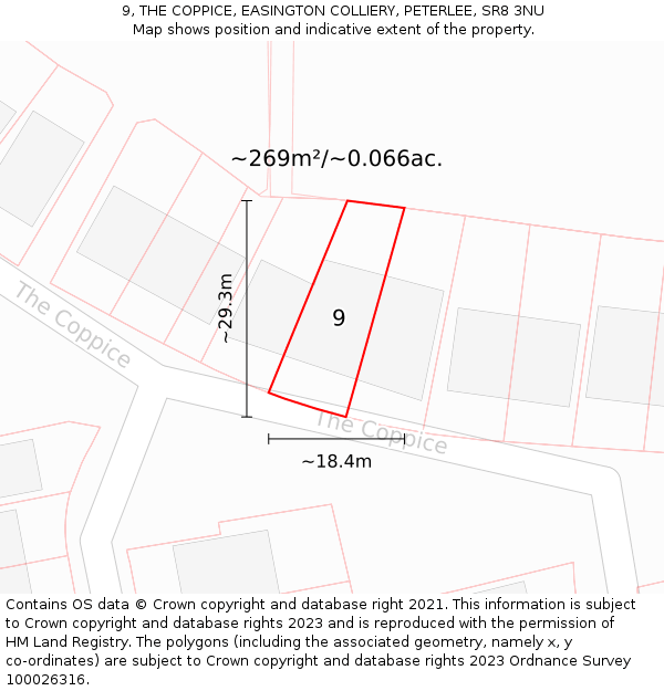 9, THE COPPICE, EASINGTON COLLIERY, PETERLEE, SR8 3NU: Plot and title map