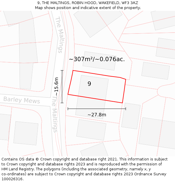 9, THE MALTINGS, ROBIN HOOD, WAKEFIELD, WF3 3AZ: Plot and title map