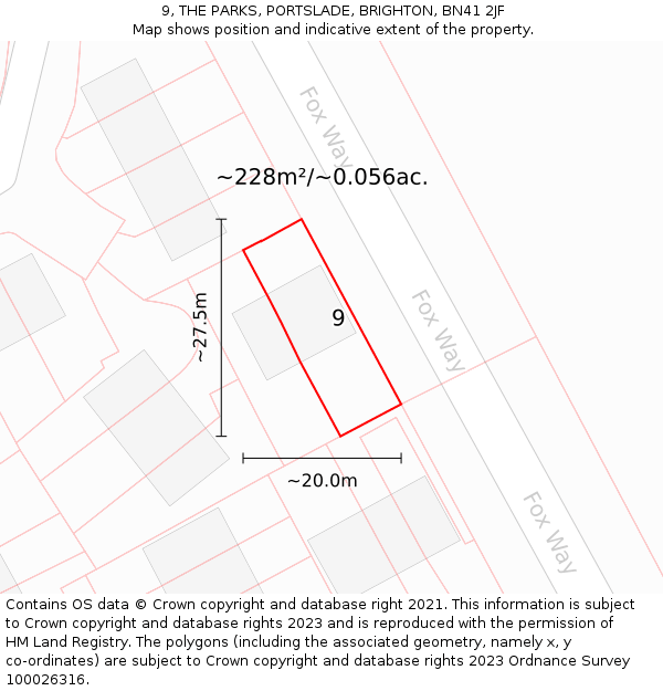 9, THE PARKS, PORTSLADE, BRIGHTON, BN41 2JF: Plot and title map