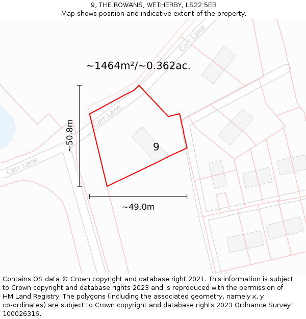 9, THE ROWANS, WETHERBY, LS22 5EB: Plot and title map