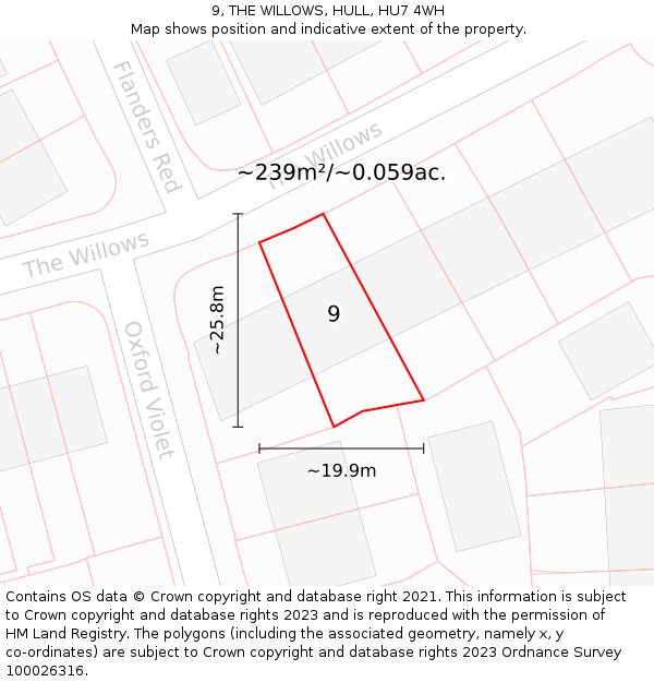 9, THE WILLOWS, HULL, HU7 4WH: Plot and title map