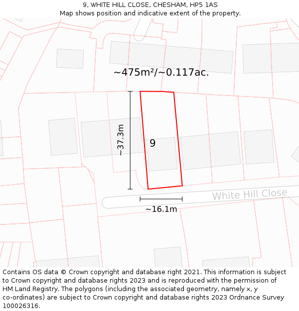 9, WHITE HILL CLOSE, CHESHAM, HP5 1AS: Plot and title map